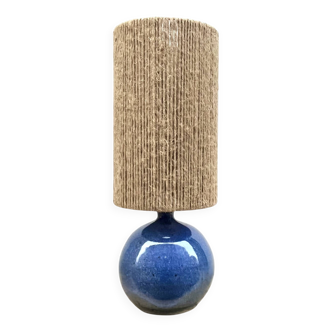 Vintage stoneware lamp by Colette Houtmann, 1980, raffia rope lampshade