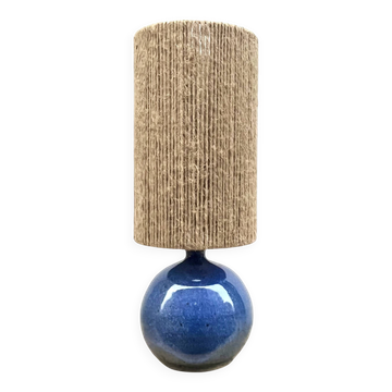 Lampe en grés vintage signée Colette Houtmann 1980 abat-jour corde raphia