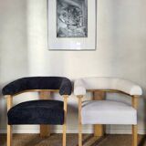 Contemporary armchair in wood and bouclé fabric