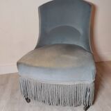 Napoleon III toad armchair. Pastel blue velvet