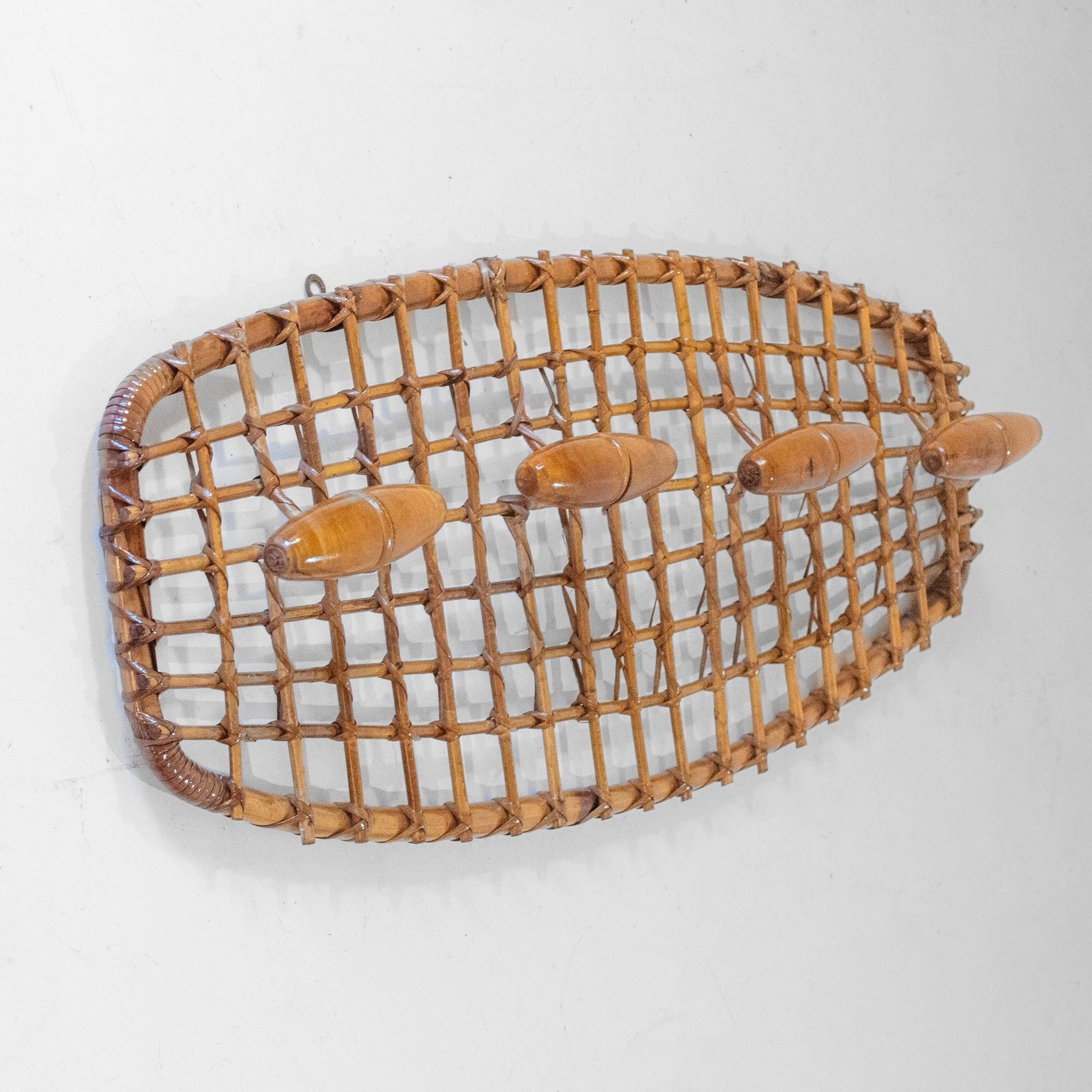 Italian Mid-Century Bamboo and Rattan Coat Rack, 1960s