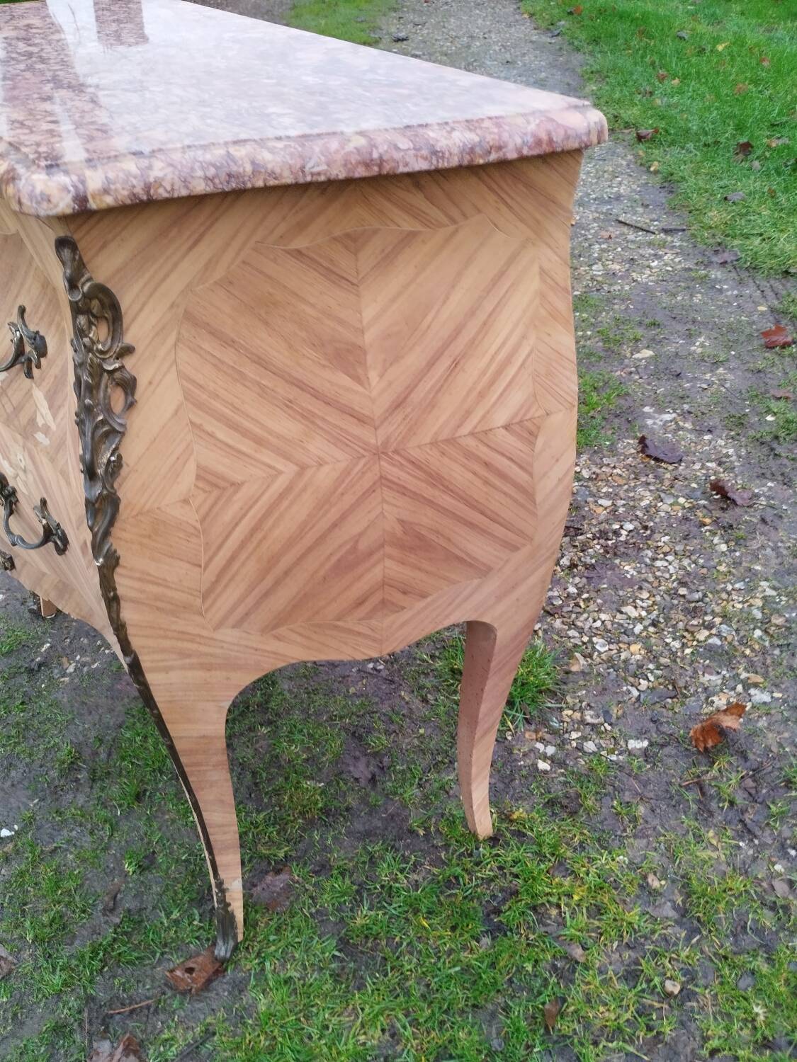 Commode ancienne en marqueterie style louis xv avec plateau marbre