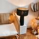 Minimalist black raffia bedside lamp size L