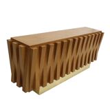 Brutalist Style Cabinet, Italian Faceted Oakwood and Brass Sideboard