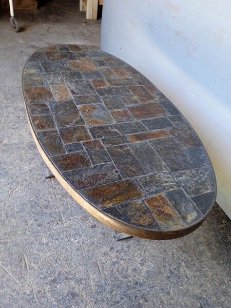 1970 metal and slate coffee table