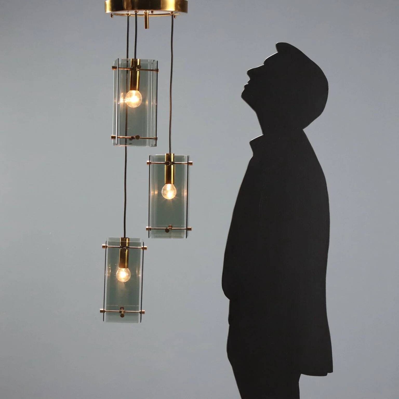 1960s brass and smoked glass ceiling light