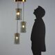 1960s brass and smoked glass ceiling light