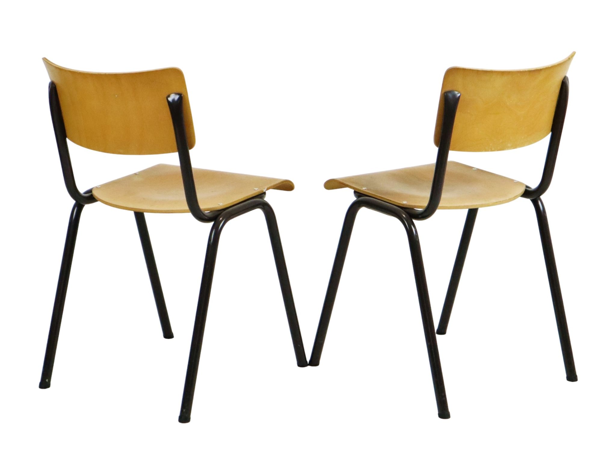 Vintage School Canteen Chairs 1970s Wood and Metal Set of 4
