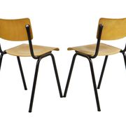 Vintage School Canteen Chairs 1970s Wood and Metal Set of 4