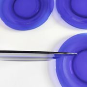 6 blue glass dishes