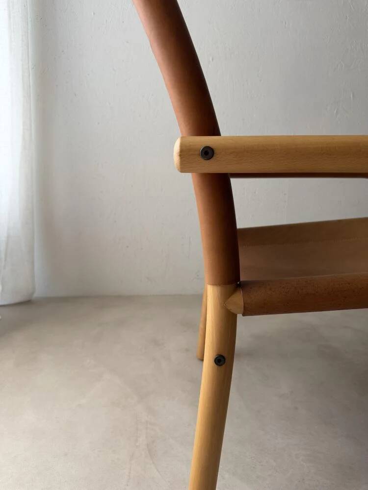 Danish safari armchair beech wood leather 1970s