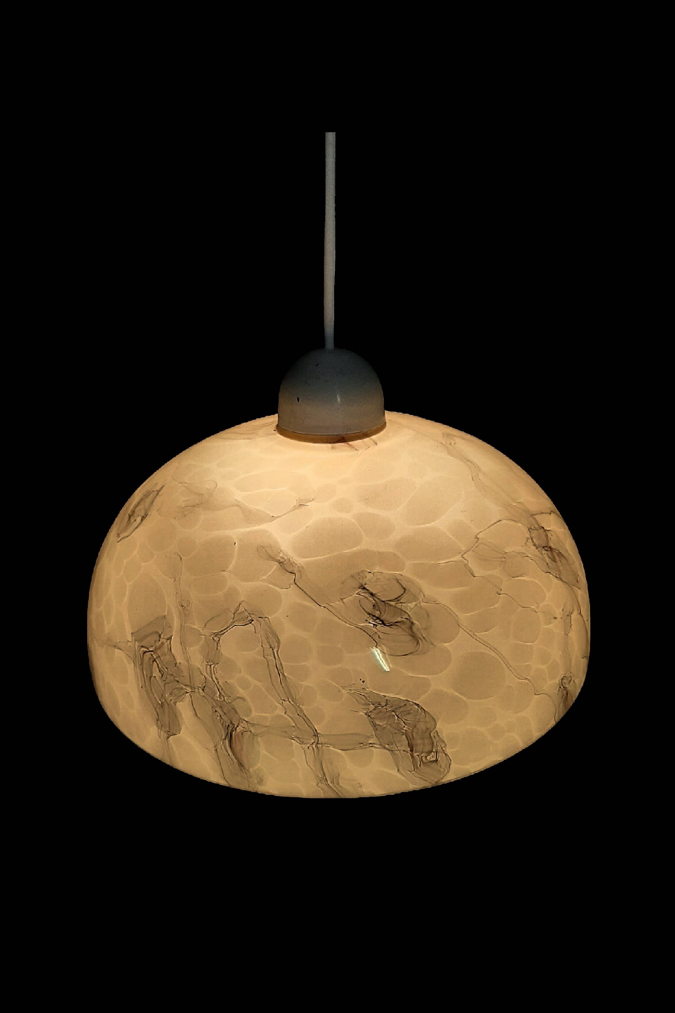 Art Deco pendant light in beige and vintage brown marble effect opaline glass