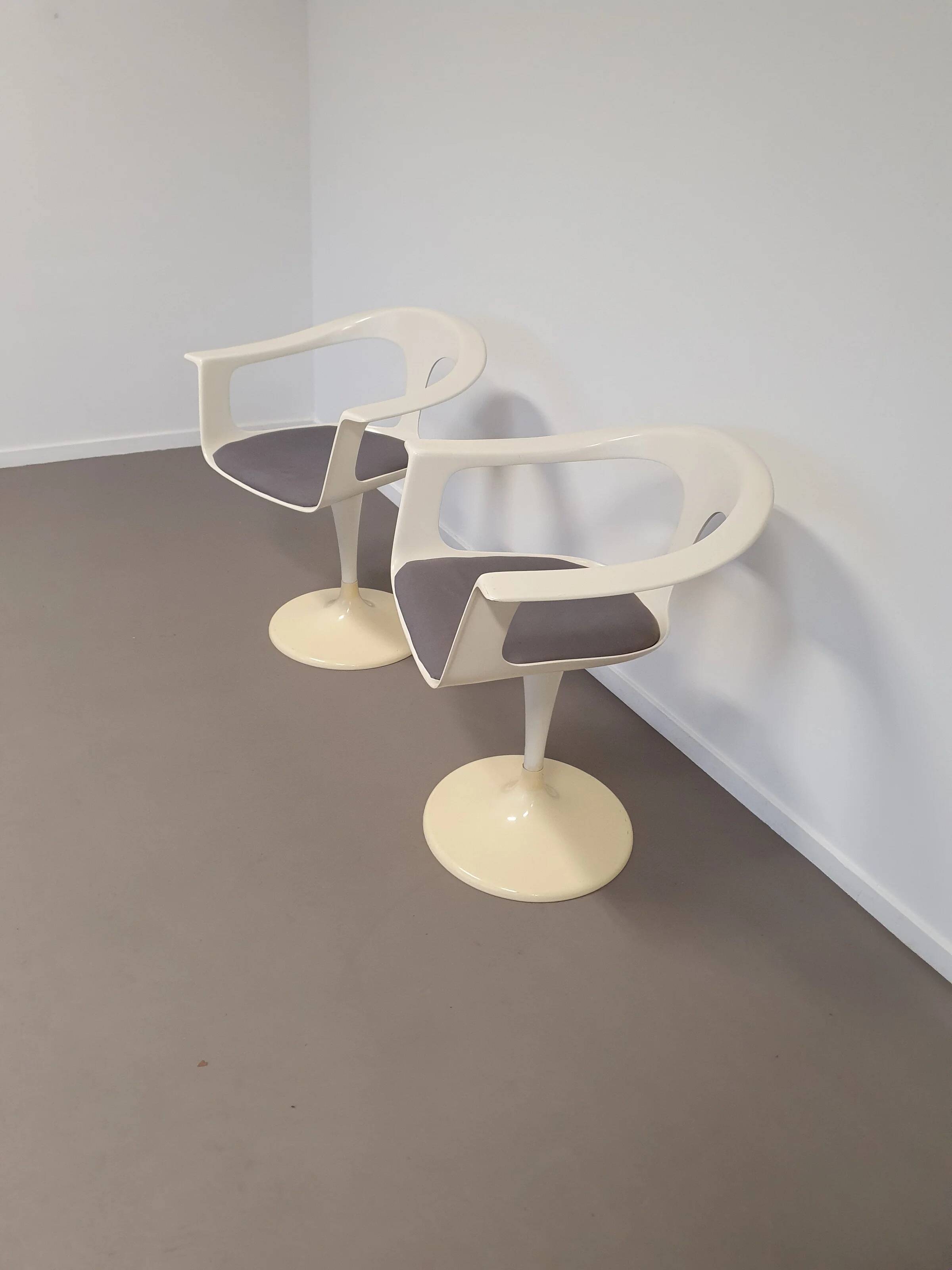 2 x chaise Tulip Lusch, rare, 1972, design blanc, design vintage Colani