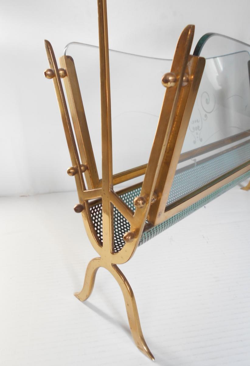 Magazine rack brass and glass 1940