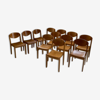 Set de 12 chaises hêtre années 80