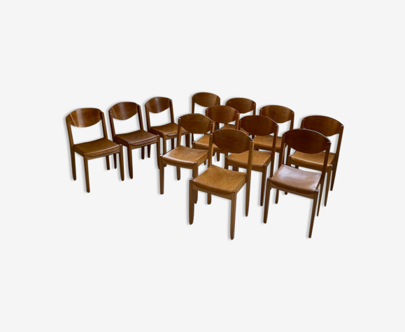 Set de 12 chaises hêtre années 80