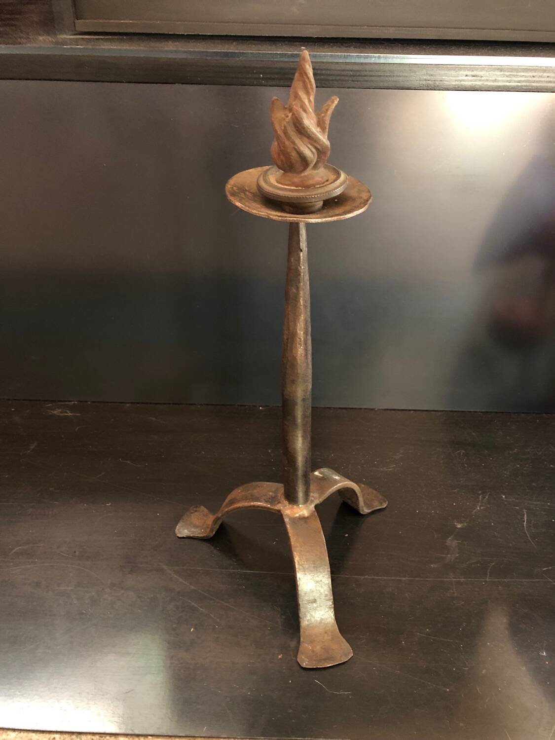 Brutalist wrought iron candle holder