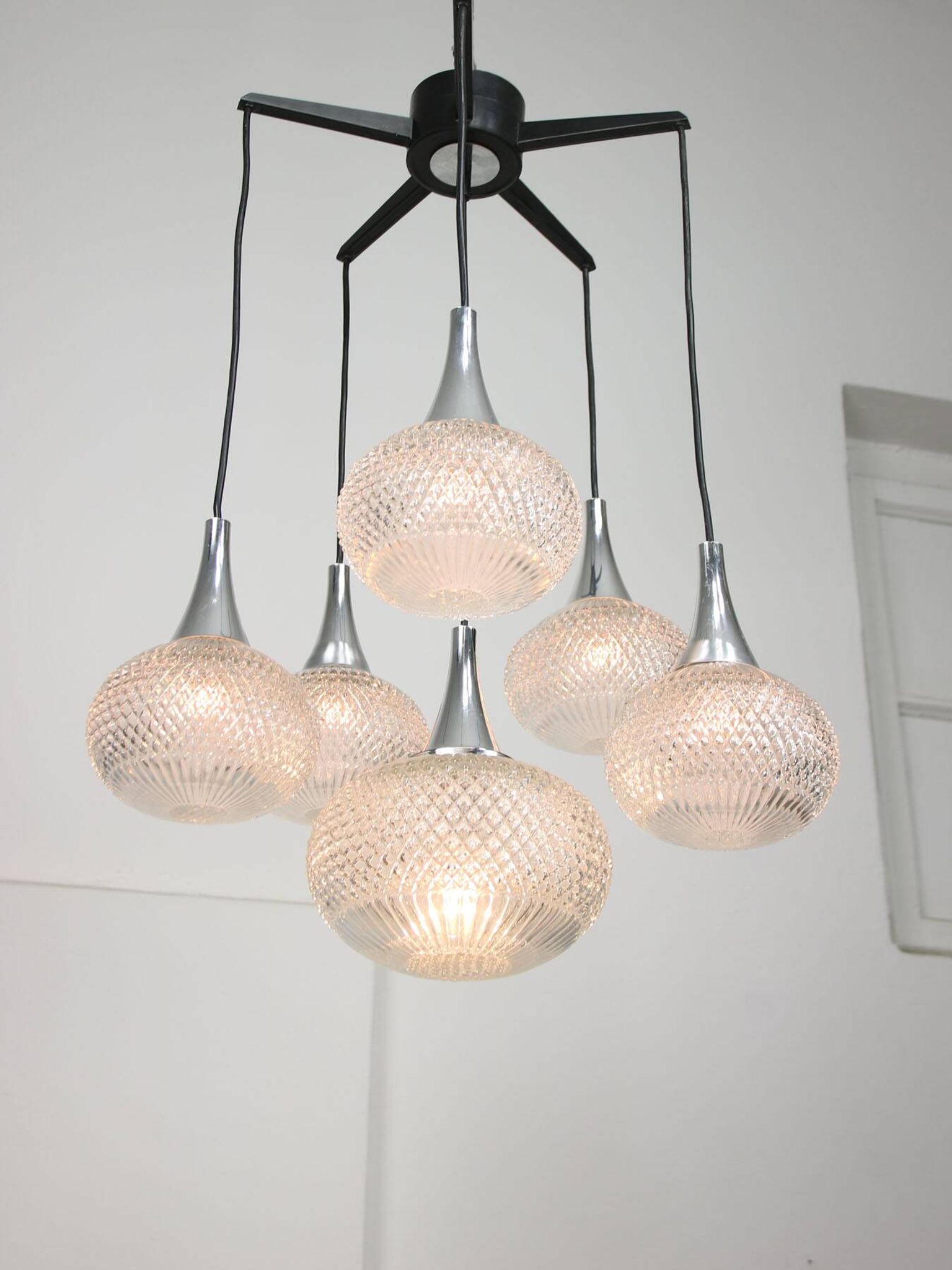 Vintage Italian Crystal and Chrome Chandelier, 70s
