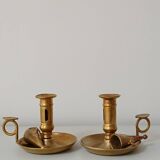 Set of 2 brass cellar rat candlesticks