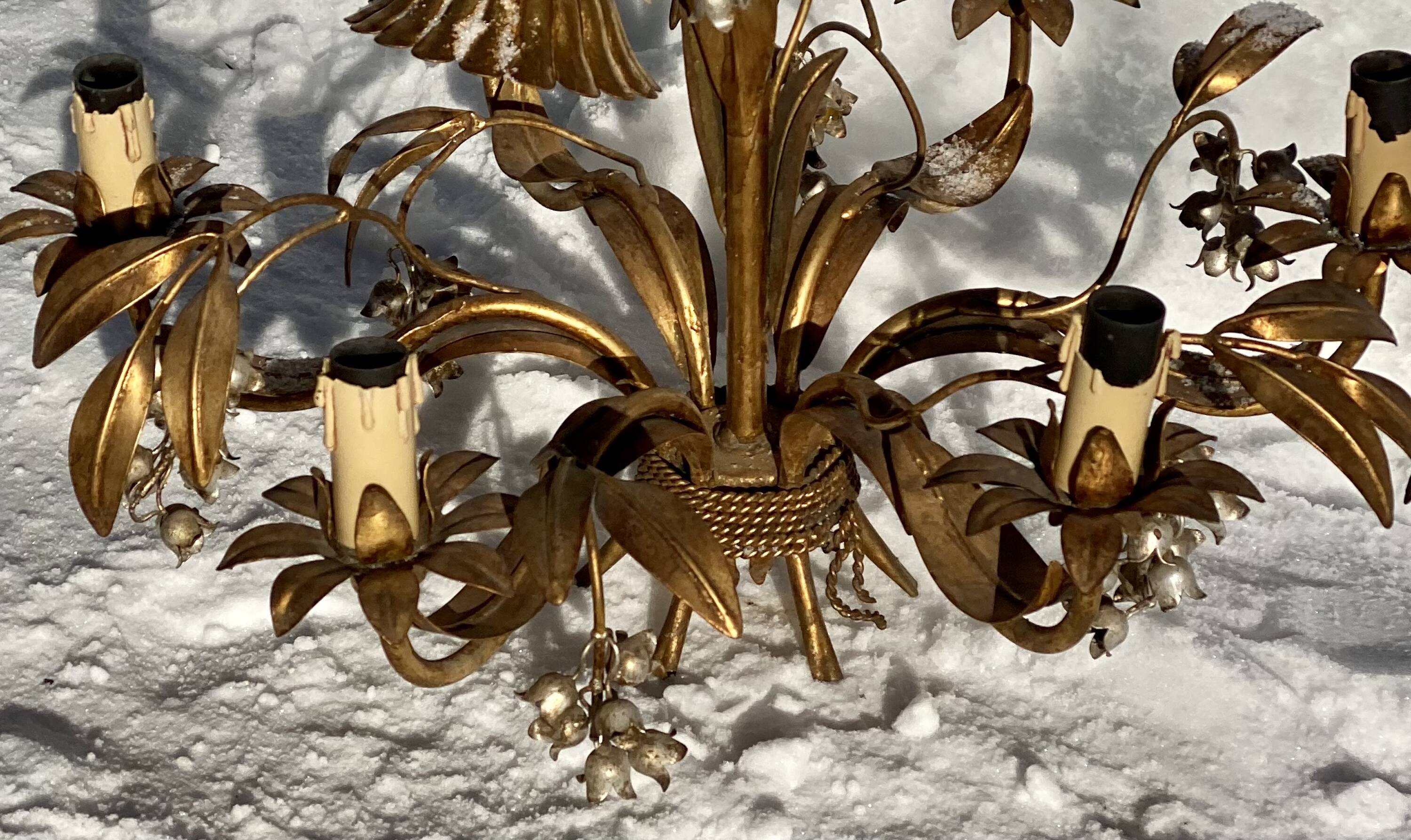 Hans Kögl vintage 1960s gold metal flower chandelier
