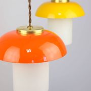 Mid-Century Glass and Brass Mushroom Pendant Lamps, Set of 3