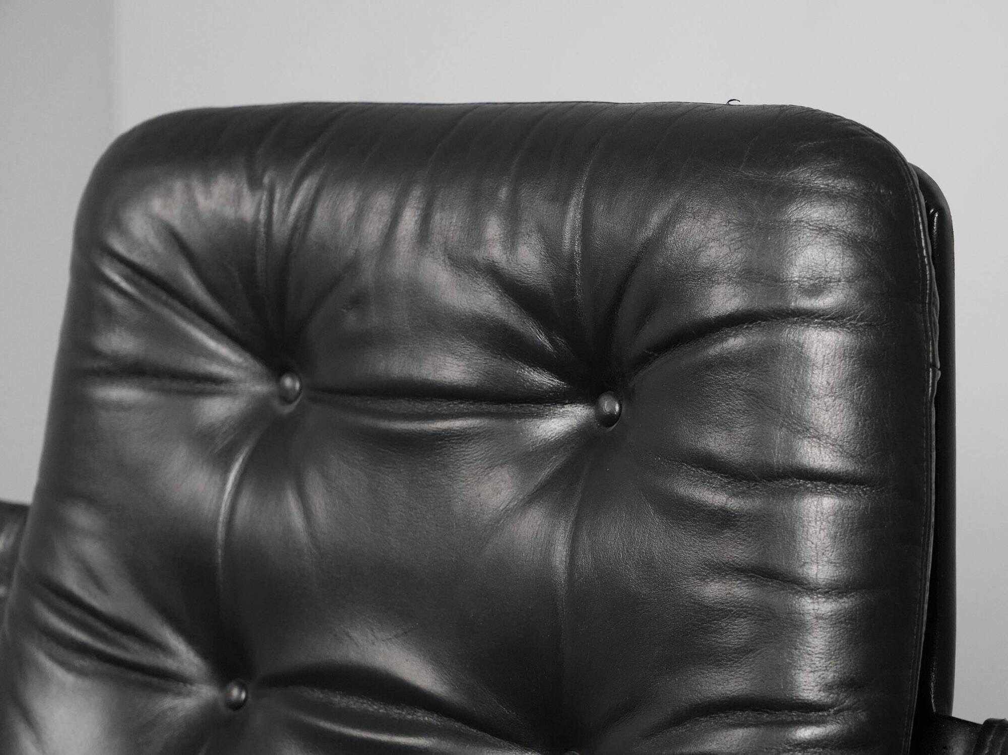 Modernist Black Leather Swivel Lounge Chair, Netherlands, 1960s