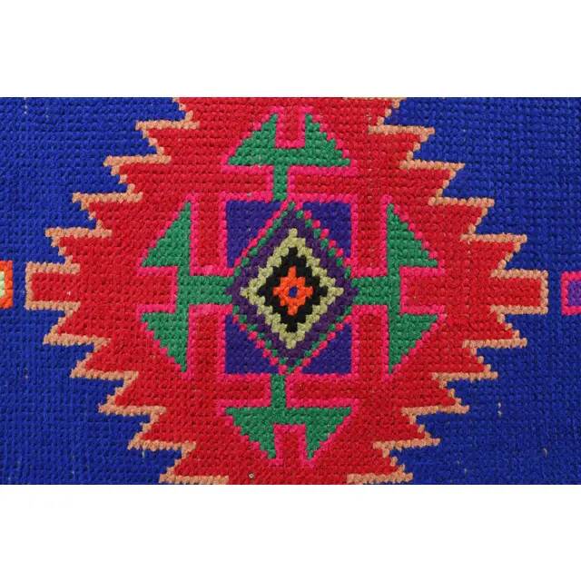 1970s Vintage Turkish Hand-Knotted Wool Cotton Blue Runner Rug 83x364