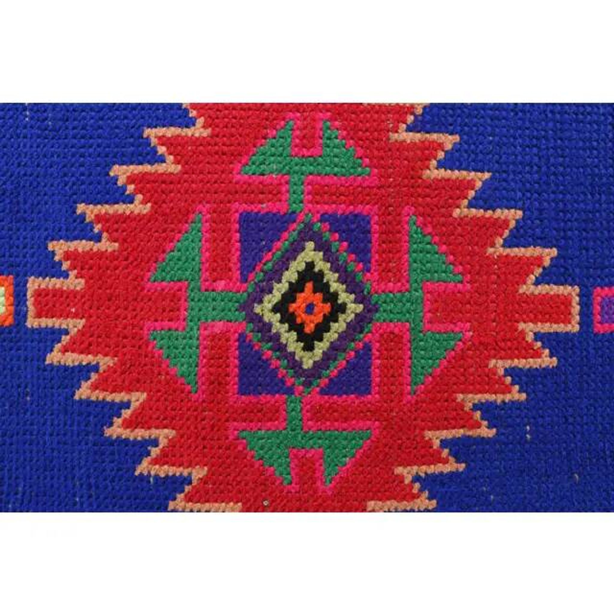 1970s Vintage Turkish Hand-Knotted Wool Cotton Blue Runner Rug 83x364