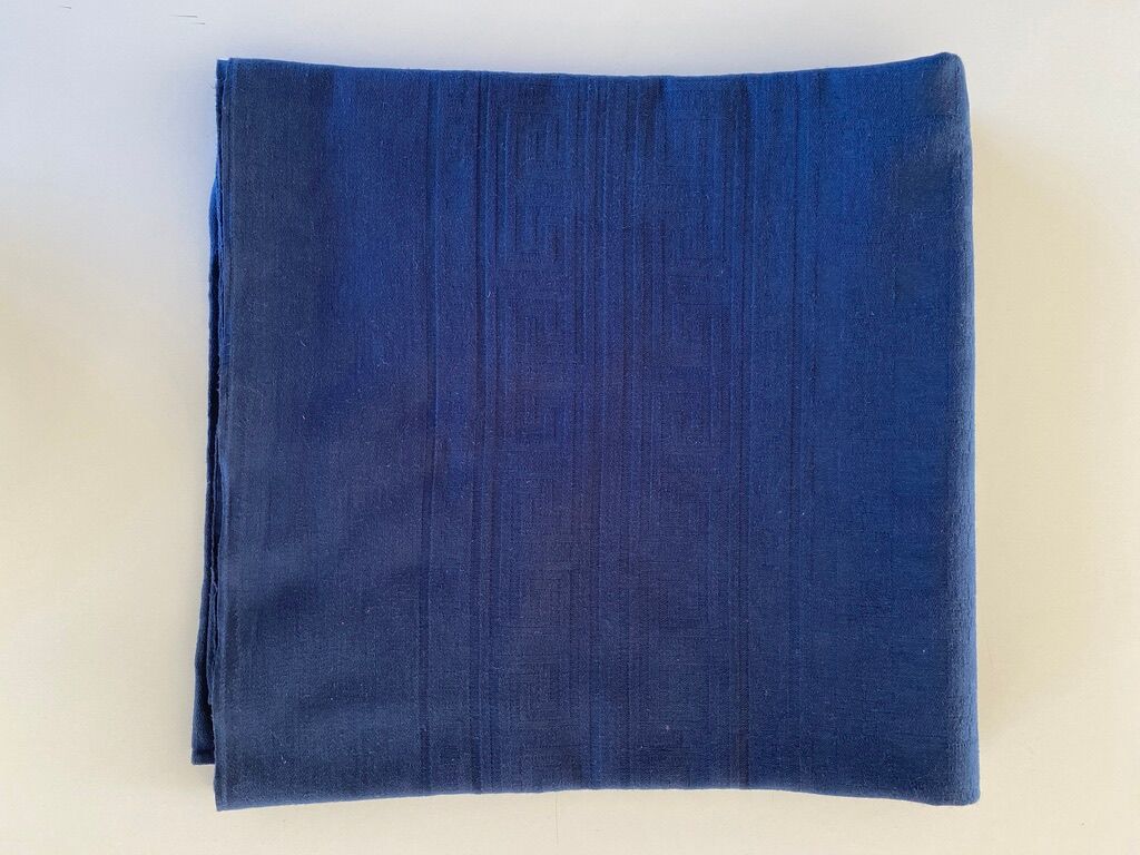 Old damask tablecloth navy blue - cotton -140x160 cm