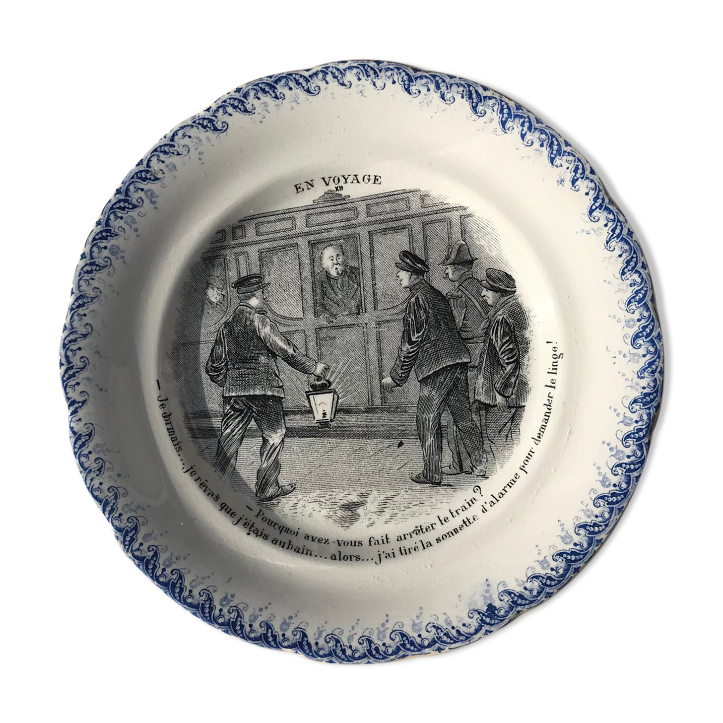 Talking plate "En voyage" n•XII - faience factory Choisy le roi