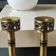 Pair of Hebrew Candlesticks. In antique gold-plated brass. Signed FFS Israel