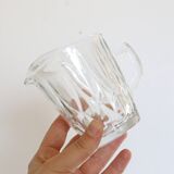 Pretty cast glass creamer, small milk jars, vintage, France, 1950