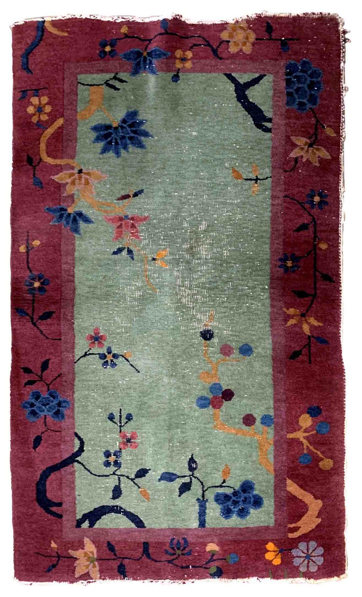 Antique chinese carpet art deco handmade 79cm x 134cm 1920s