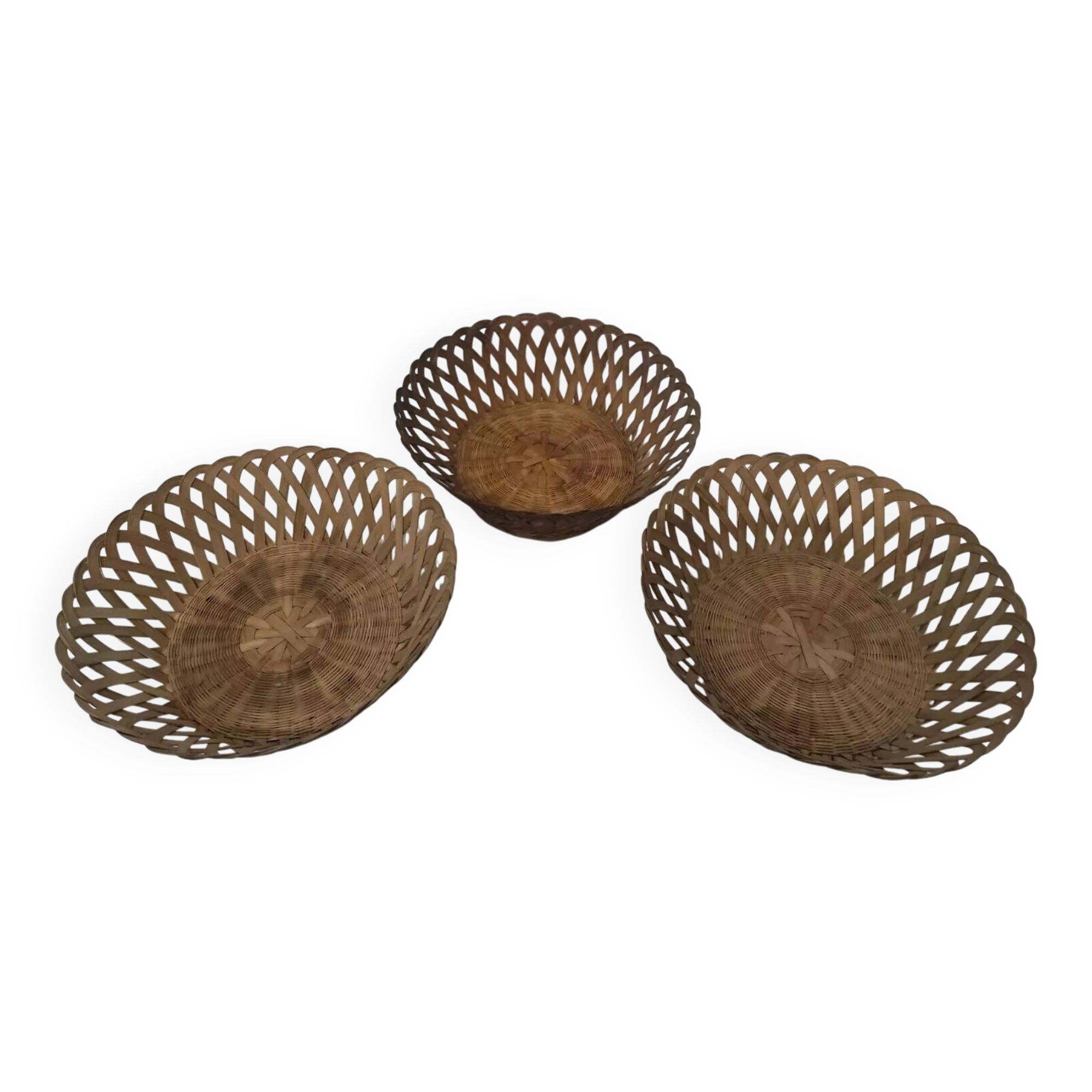 Set of 3 Vintage woven rattan baskets