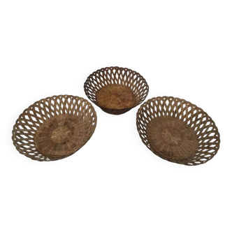 Set of 3 Vintage woven rattan baskets