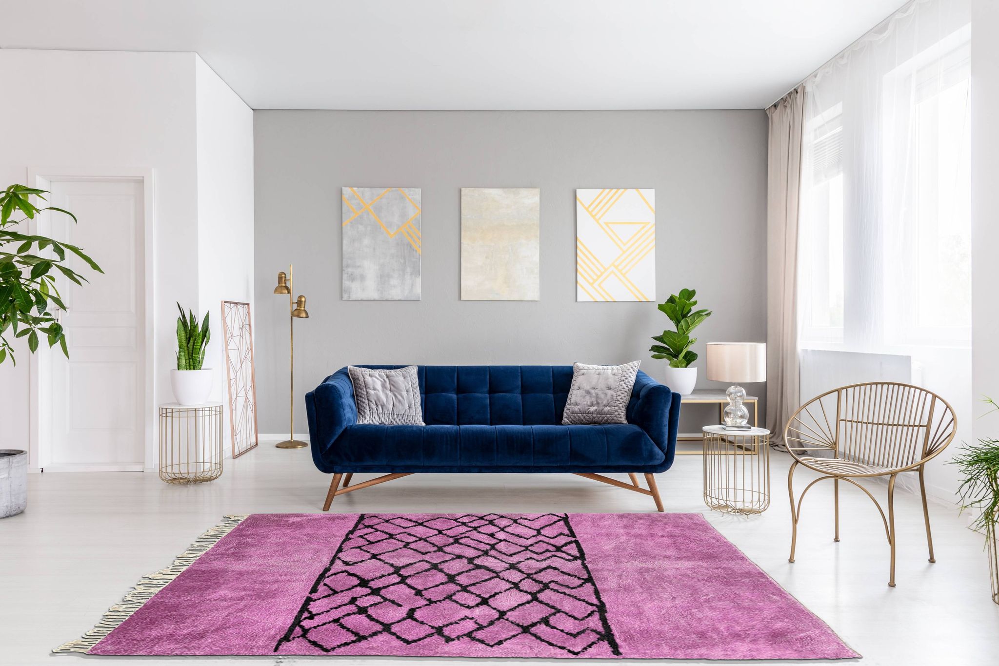 Tapis marocain moderne rose 370x280cm