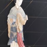 Chinese screen in black lacquer and marble stone