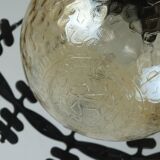 1970s Amber Glass Pendant Light with Iron Frame - 2 Available