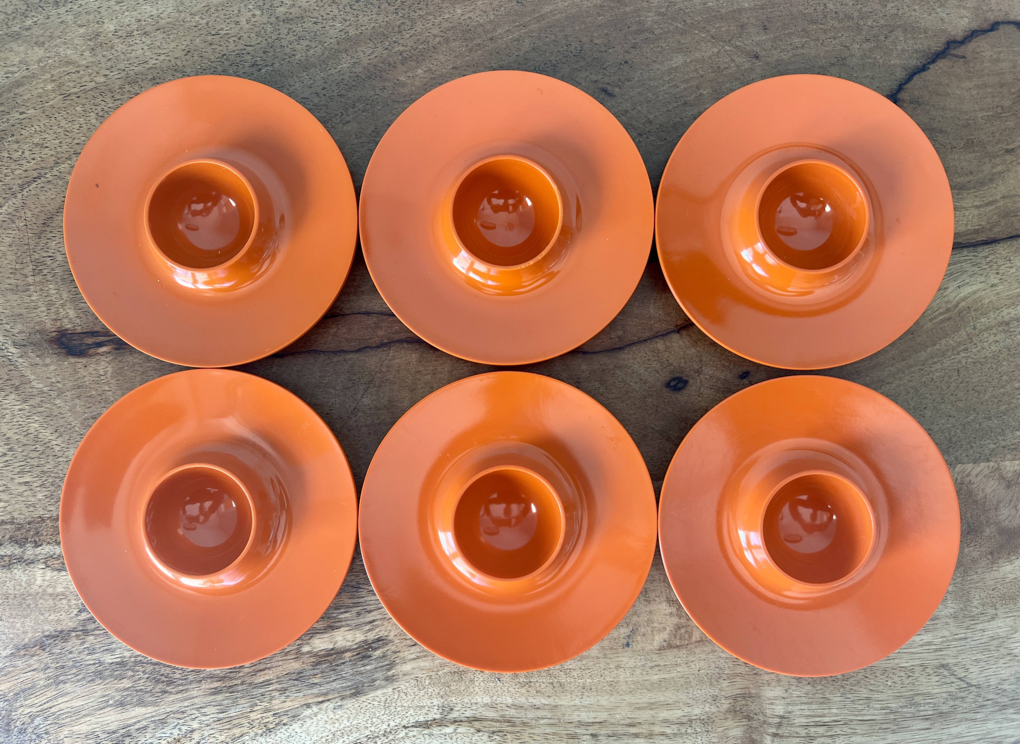Rosti Mepal set of 6 orange egg cups, space age from Scandinavian design for apartment decoration