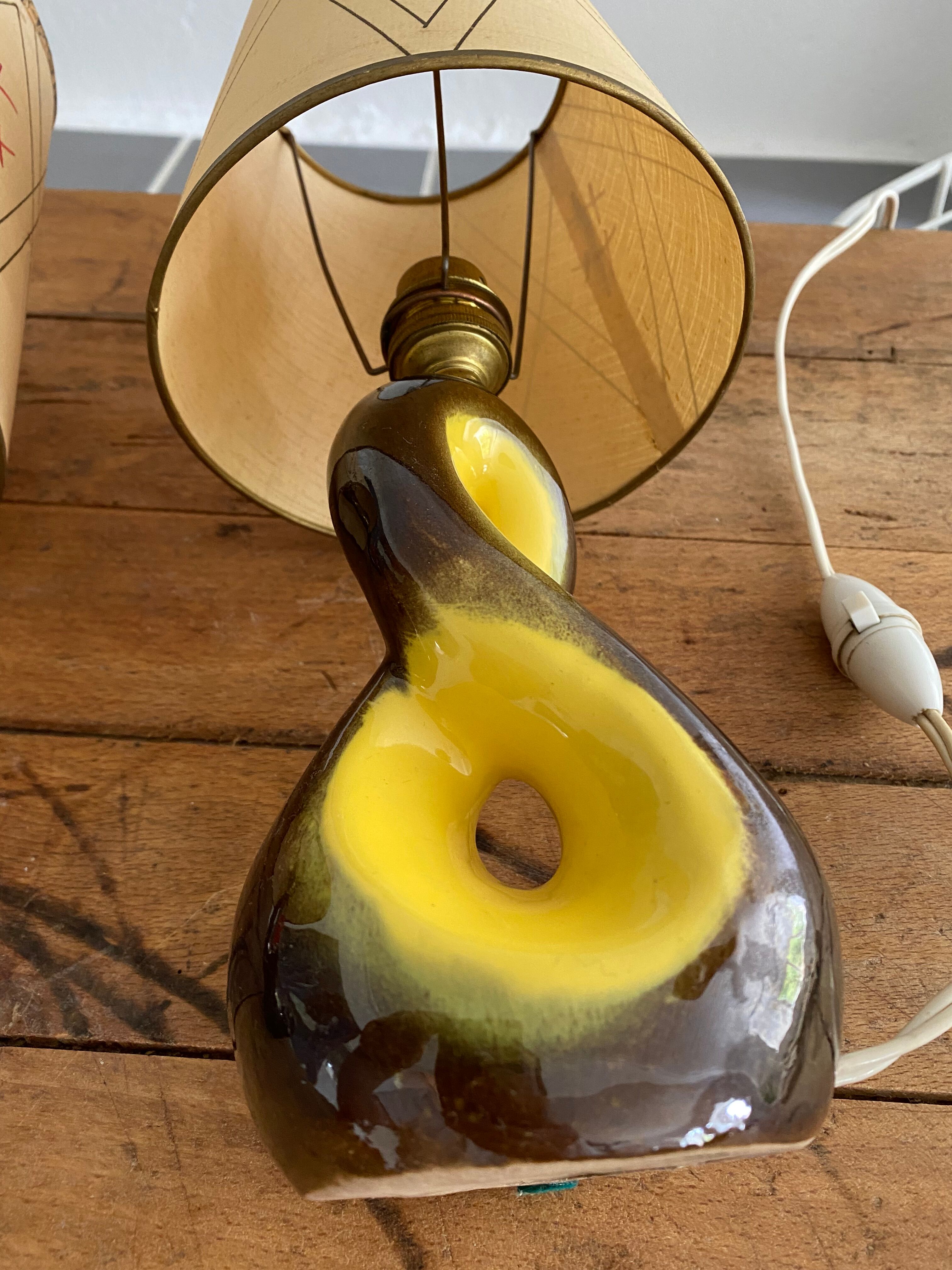 Pair of ceramic lamps freeform vintage 50s