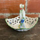 Vintage white openwork ceramic basket with flower decoration for lancel