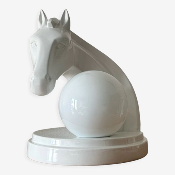 Horse lamp, zoomorphic in white ceramic circa 1980