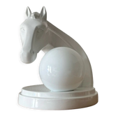 Horse lamp, zoomorphic in white ceramic circa 1980