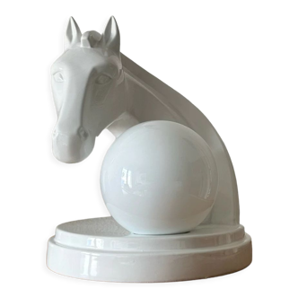 Horse lamp, zoomorphic in white ceramic circa 1980