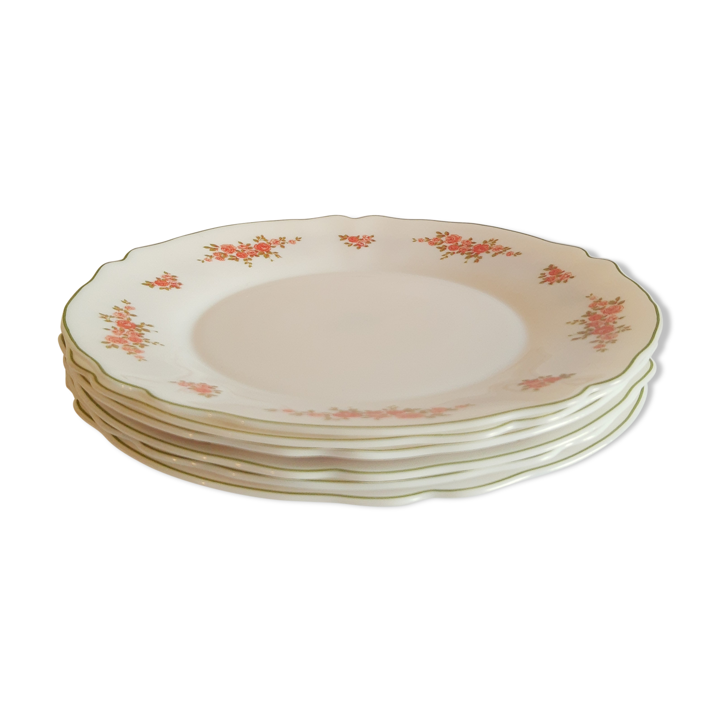 Set of 6 flat plates Arcopal vintage floral decoration