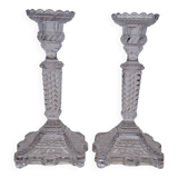 Pair of molded glass candlesticks
