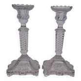 Pair of molded glass candlesticks