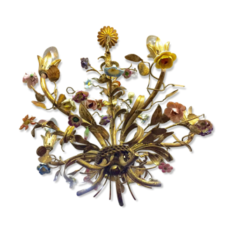 Lustre en bronze et porcelaine d'époque 1900