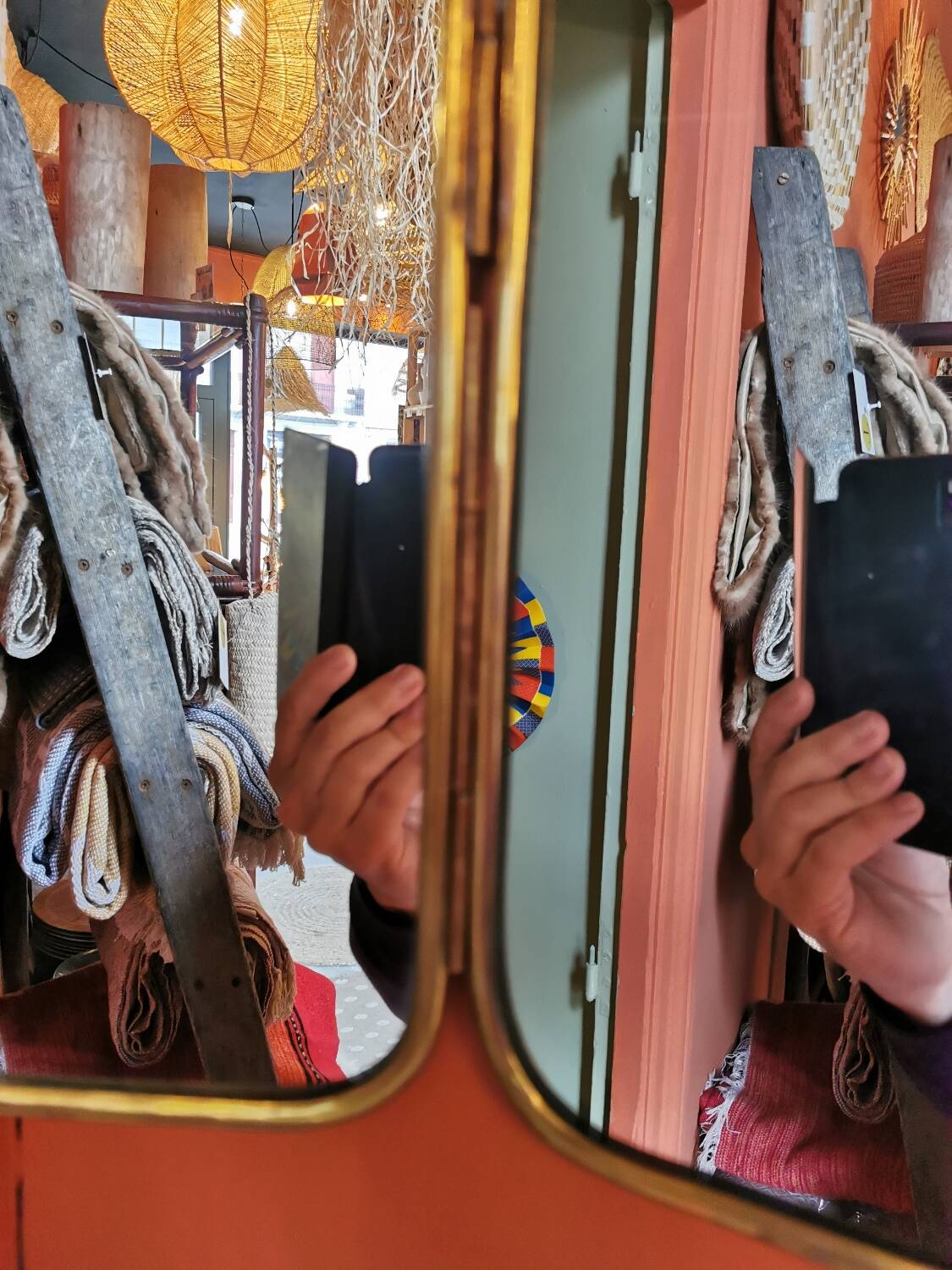 Solid brass triptych barber mirror