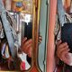 Solid brass triptych barber mirror